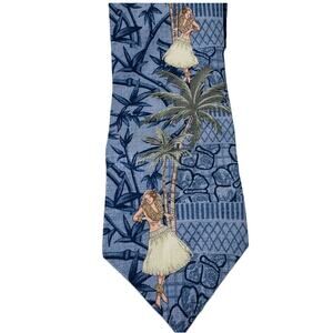 Tropicals Tango Silk Hawaiian Print Palm Tree Hula Girl Mens Tie 4 x 58 Island